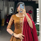Lorenvalley Fashion Mustard Narayan pet (cotton) Zari weaving work Gown with Dupatta | Swadesiicart