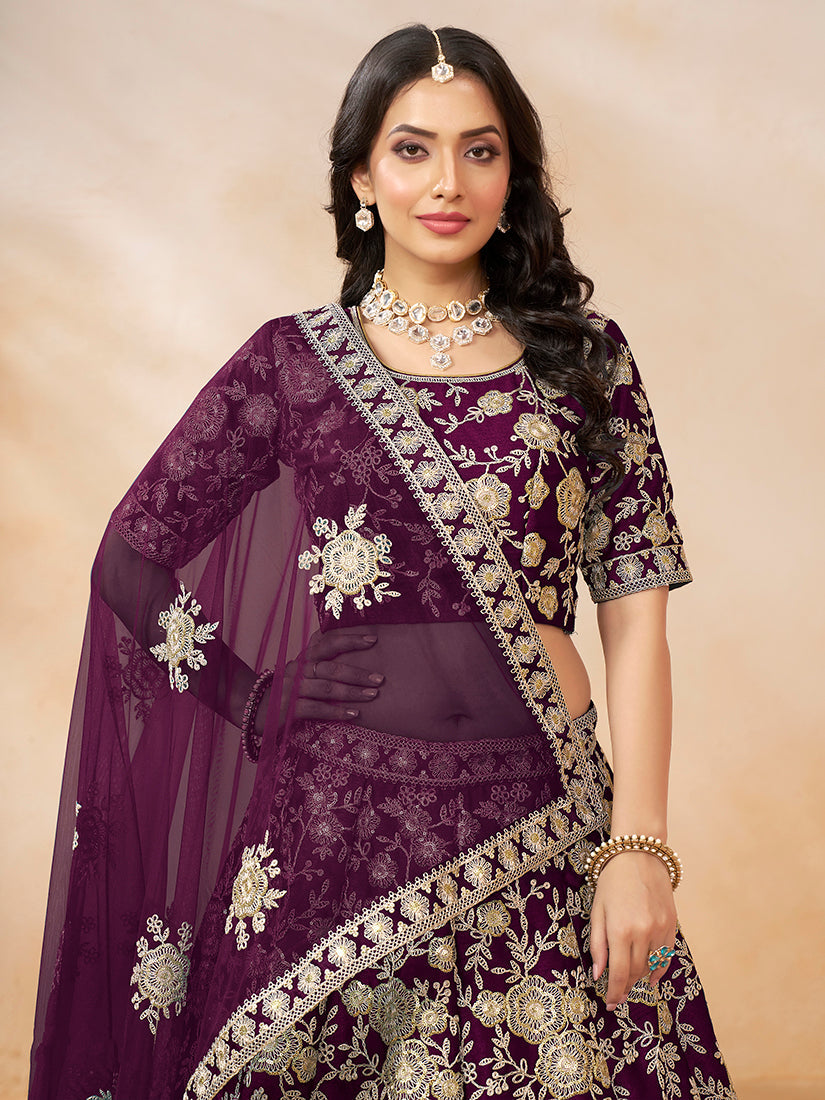 Monjolika Fashion Embroidered Art Silk Purple Lehenga Choli - Swadesiicart