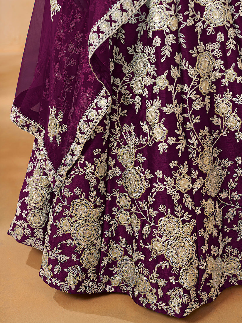 Monjolika Fashion Embroidered Art Silk Purple Lehenga Choli - Swadesiicart