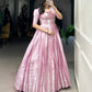 Lorenvalley Fashion Pink Kanjivaram Zari Weaving Work With Lace Touch Up Gown with Koti - Swadesiicart