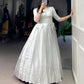 Lorenvalley Fashion Off White Kanjivaram Zari Weaving Work With Lace Touch Up Gown with Koti - Swadesiicart