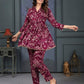 Monjolika Fashion Wine Rayon Printed Casual Wear Co Ord Set - Swadesiicart