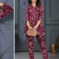 Monjolika Fashion Wine Rayon Printed Casual Wear Co Ord Set - Swadesiicart
