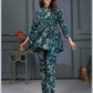 Monjolika Fashion Teal Blue Rayon Printed Casual Wear Co Ord Set - Swadesiicart
