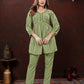Monjolika Fashion Olive Maaza Cotton With Hand Work Trendy Co Ord Set - Swadesiicart