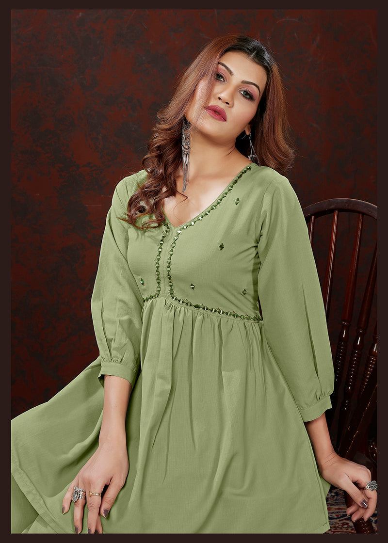 Monjolika Fashion Olive Maaza Cotton With Hand Work Trendy Co Ord Set - Swadesiicart