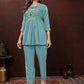Monjolika Fashion Light Blue Maaza Cotton With Hand Work Trendy Co Ord Set - Swadesiicart
