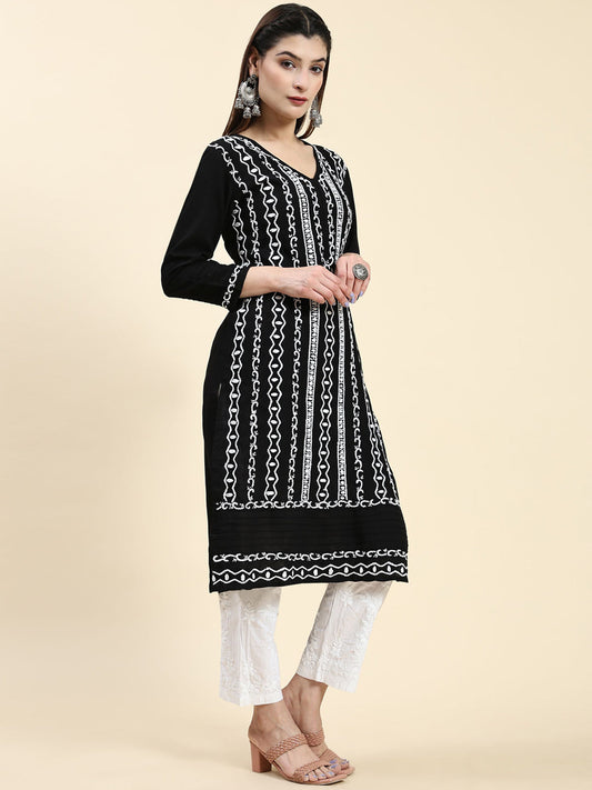 HOUSE OF KARI Ethnic Motifs Embroidered Chikankari Straight Kurta | Swadesiicart
