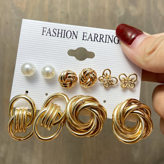 Gold-Polished Alloy Set Of 6 Designer Earrings - The Pari - The Pari - Dinesh Associates
