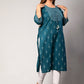 Swasti Women Blue & atlantic deep Ethnic Motifs Printed Chikankari Floral Kurta | Swadesiicart
