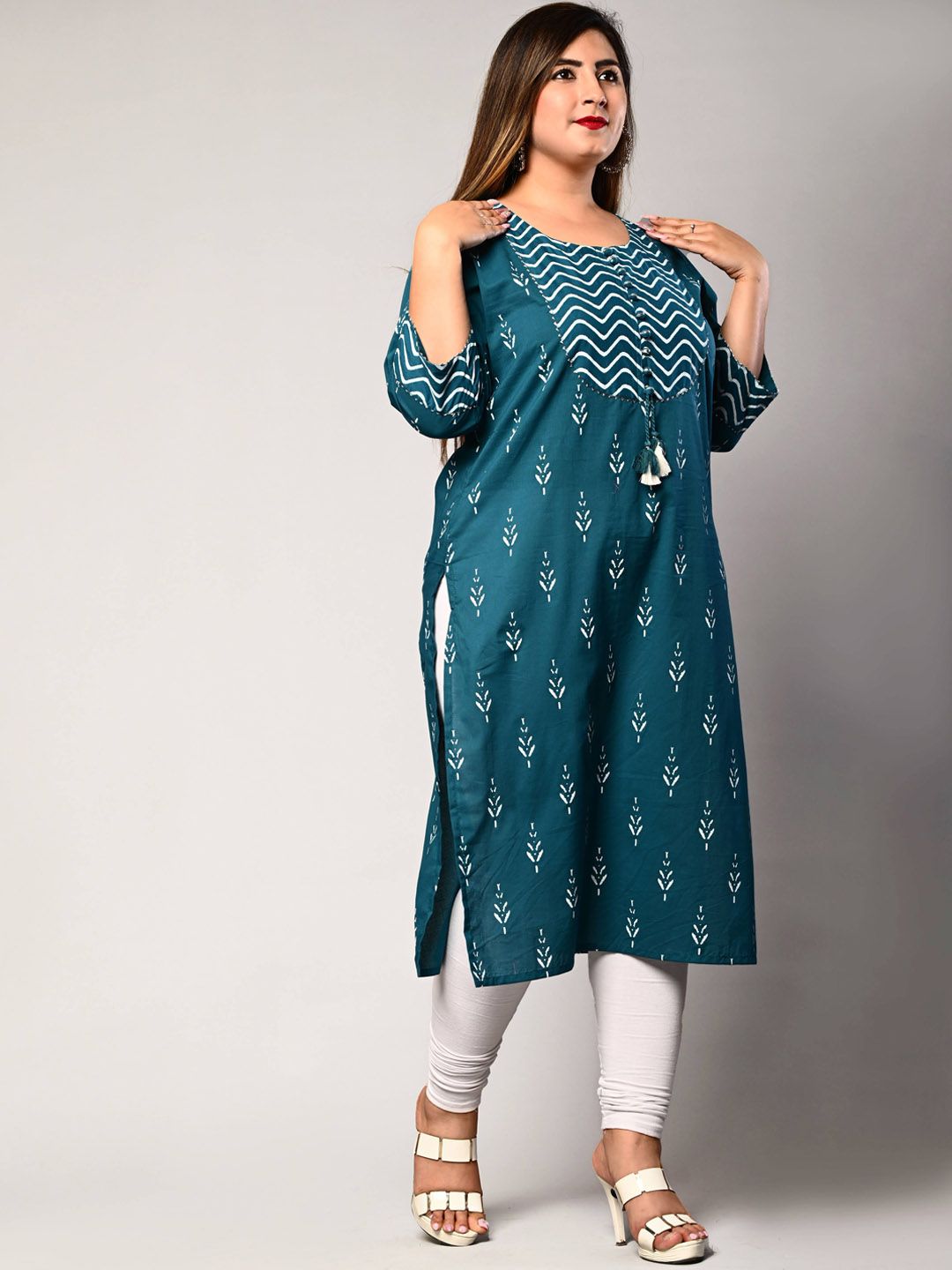 Swasti Women Blue & atlantic deep Ethnic Motifs Printed Chikankari Floral Kurta | Swadesiicart