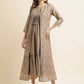Brown Cotton Solid Flared Dress with Printed Shrug - Yukti