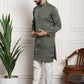 Sojanya Men Green & Off-White Woven Design Kurta with Churidar | Swadesiicart