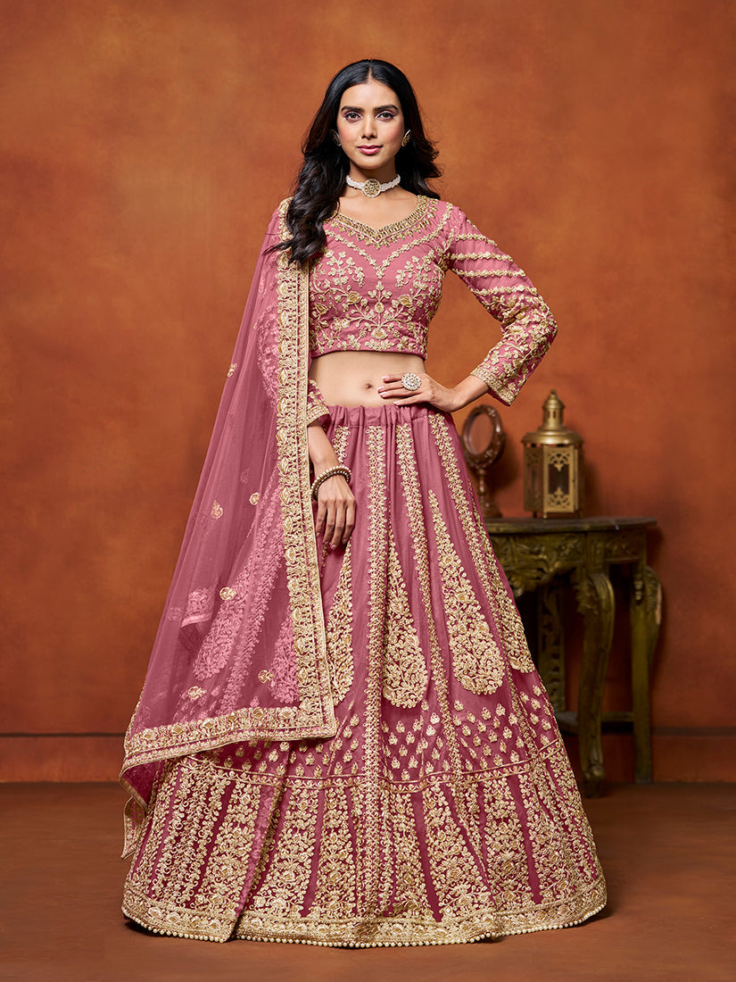 Monjolika Fashion Net Pink Embroidered Designer Lehenga Choli - Swadesiicart