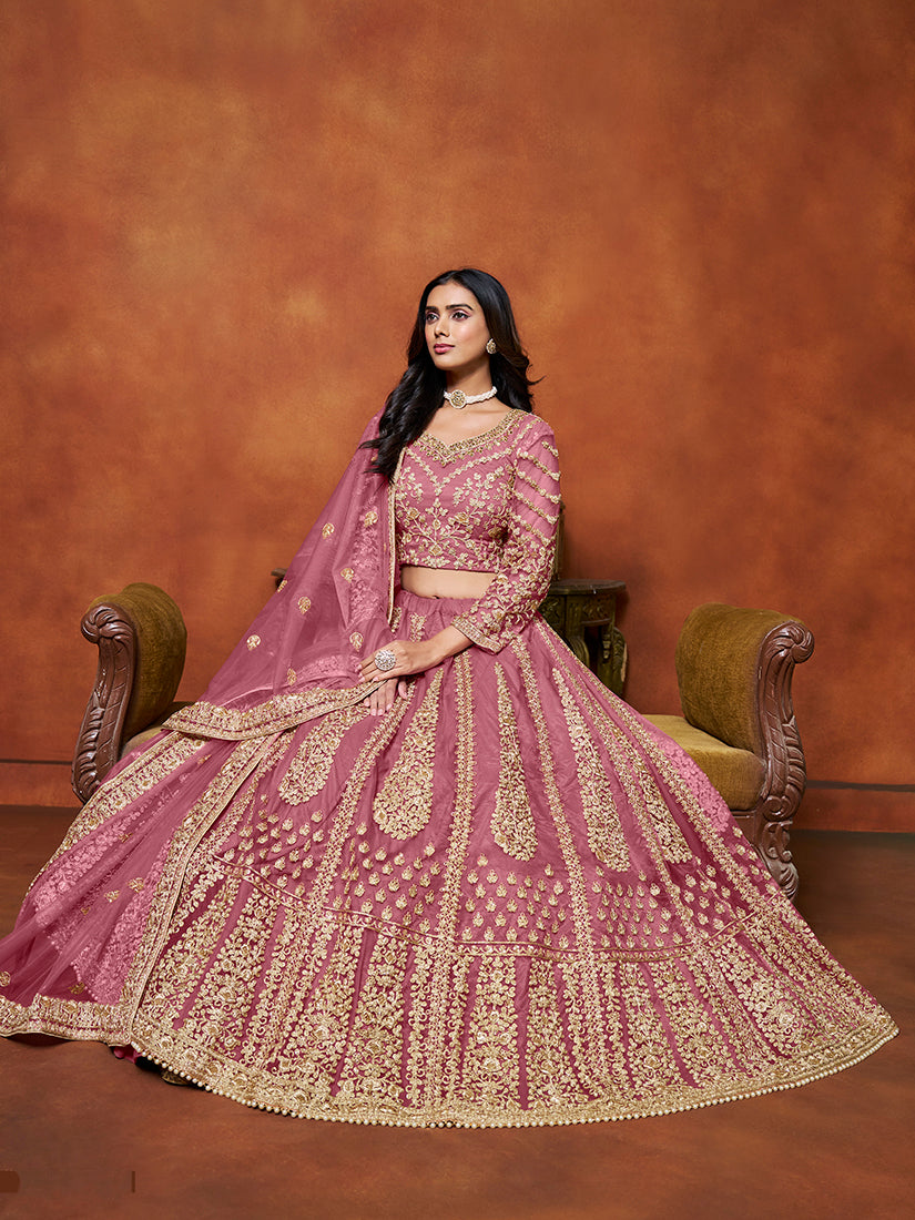 Monjolika Fashion Net Pink Embroidered Designer Lehenga Choli - Swadesiicart