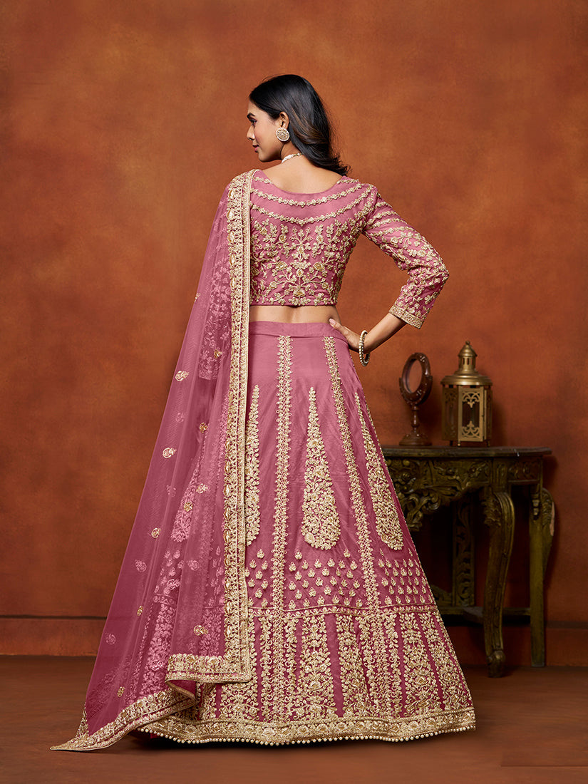 Monjolika Fashion Net Pink Embroidered Designer Lehenga Choli - Swadesiicart