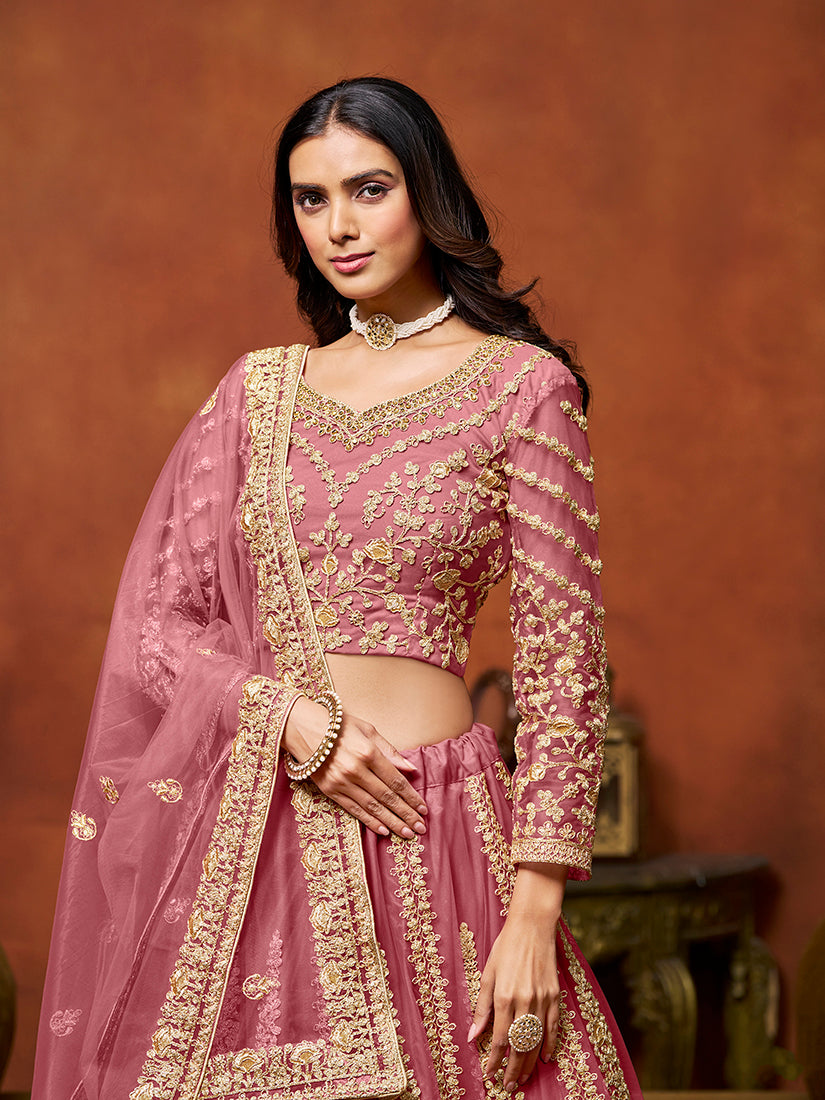 Monjolika Fashion Net Pink Embroidered Designer Lehenga Choli - Swadesiicart