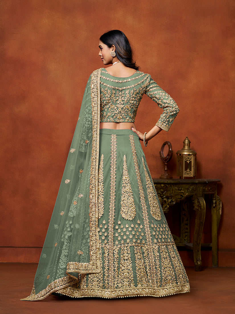 Monjolika Fashion Net Green Embroidered Designer Lehenga Choli - Swadesiicart