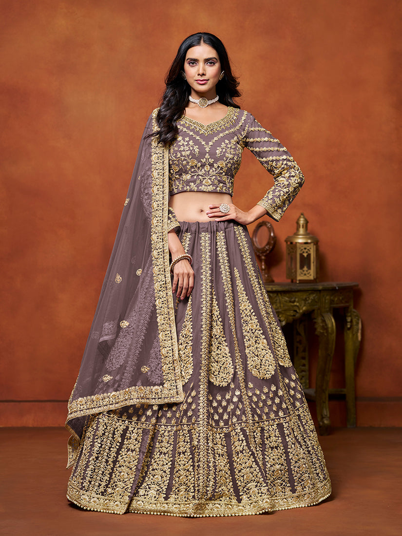 Monjolika Fashion Net Purple Embroidered Designer Lehenga Choli - Swadesiicart