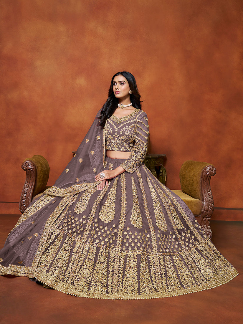 Monjolika Fashion Net Purple Embroidered Designer Lehenga Choli - Swadesiicart