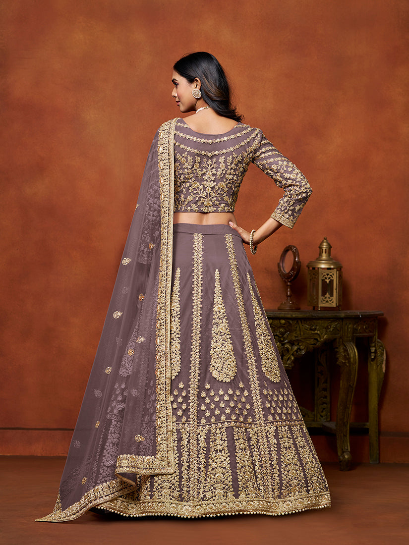 Monjolika Fashion Net Purple Embroidered Designer Lehenga Choli - Swadesiicart