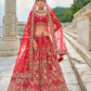 Monjolika Fashion Red Silk Embroidered Sequins Thread And Zari Work Bridal Trendy Lehenga Choli - Swadesiicart