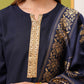 Vishudh Navy Blue & Gold Toned Round Neck Regular Kurta with Trousers & With Dupatta - Swadesiicart