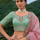 Monjolika Fashion Silk Blend Embroidered Sequins Light Turquoise And Pink Designer Lehenga Choli - Swadesiicart