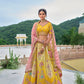 Monjolika Fashion Silk Blend Embroidered Sequins Yellow And Pink Designer Lehenga Choli - Swadesiicart