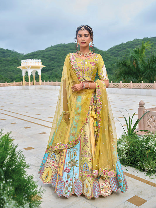 Monjolika Fashion Silk Blend Embroidered Sequins Multi Colour Designer Lehenga Choli - Swadesiicart