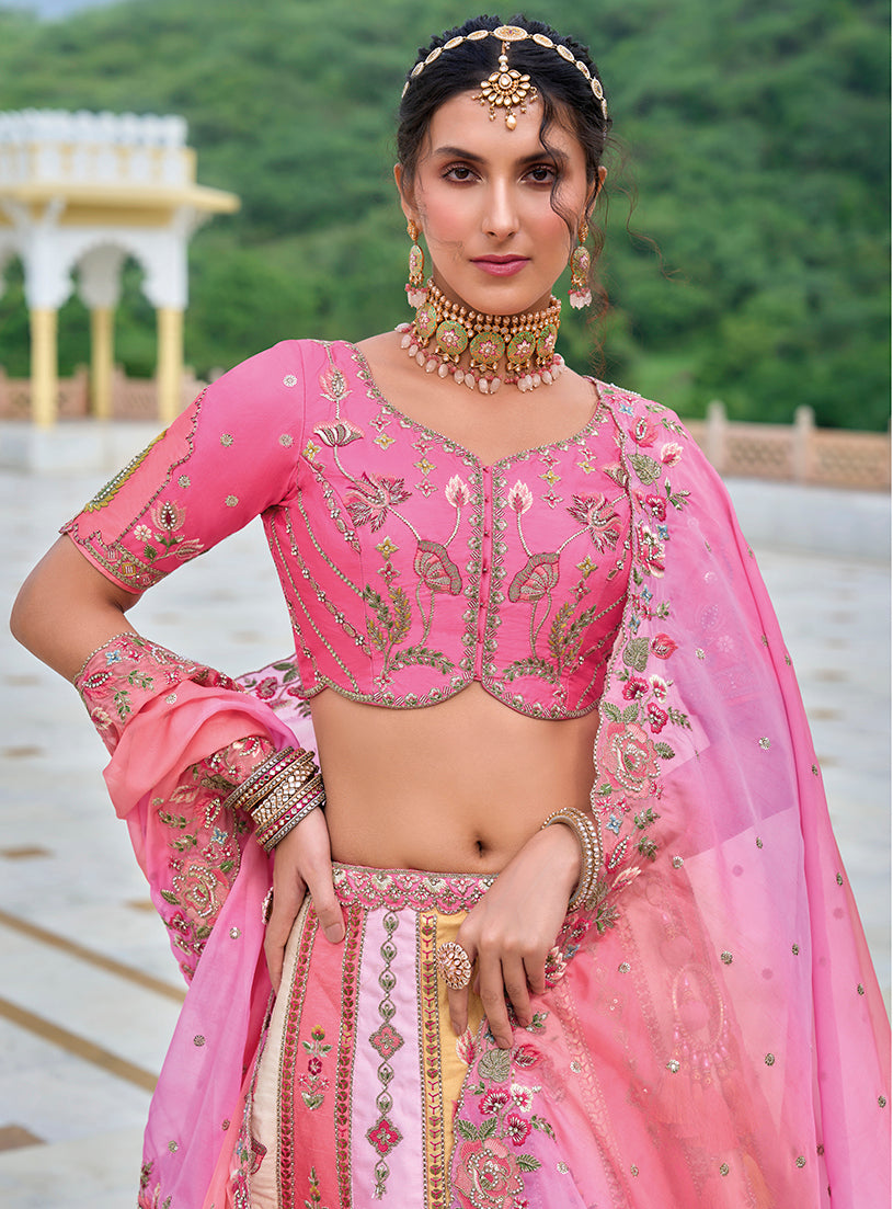 Monjolika Fashion Silk Blend Embroidered Sequins Pink Designer Lehenga Choli - Swadesiicart