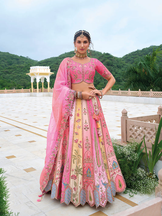 Monjolika Fashion Silk Blend Embroidered Sequins Pink Designer Lehenga Choli - Swadesiicart