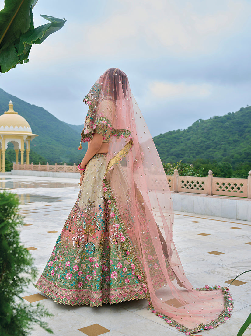 Monjolika Fashion Silk Blend Embroidered Sequins Multi Colour Designer Lehenga Choli - Swadesiicart