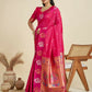 Vishnu Weaves Women's Magenta Banarasi Silk Zari Woven Saree with Blouse - Swadesiicart