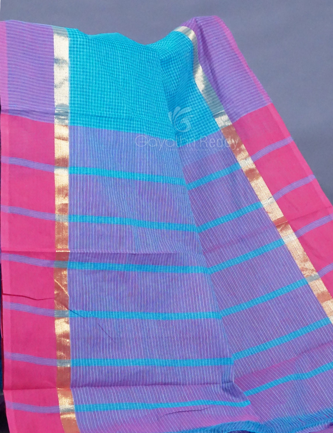 Dual Shade of Sky Blue And Violet Pure Mangalgiri Cotton By Gayathri Reddy Designer Studio | Swadesiicart