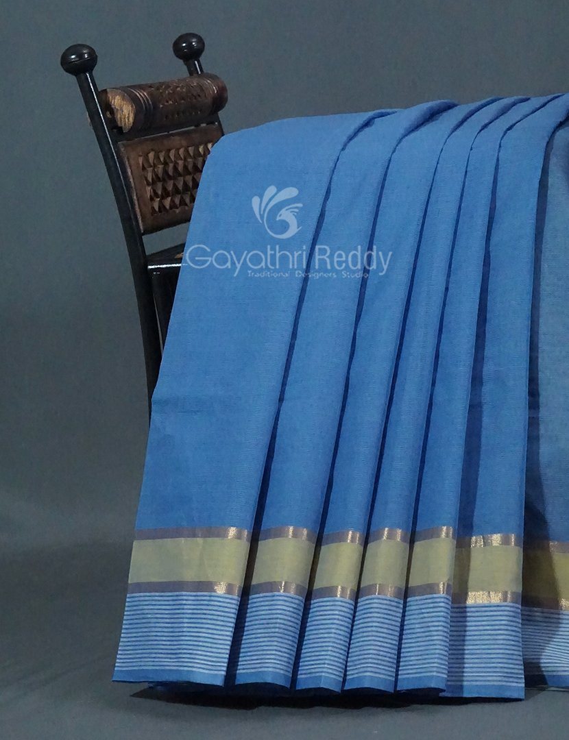 Dual Shades of Cloud Blue Pure Mangalgiri Cotton By Gayathri Reddy Designer Studio | Swadesiicart