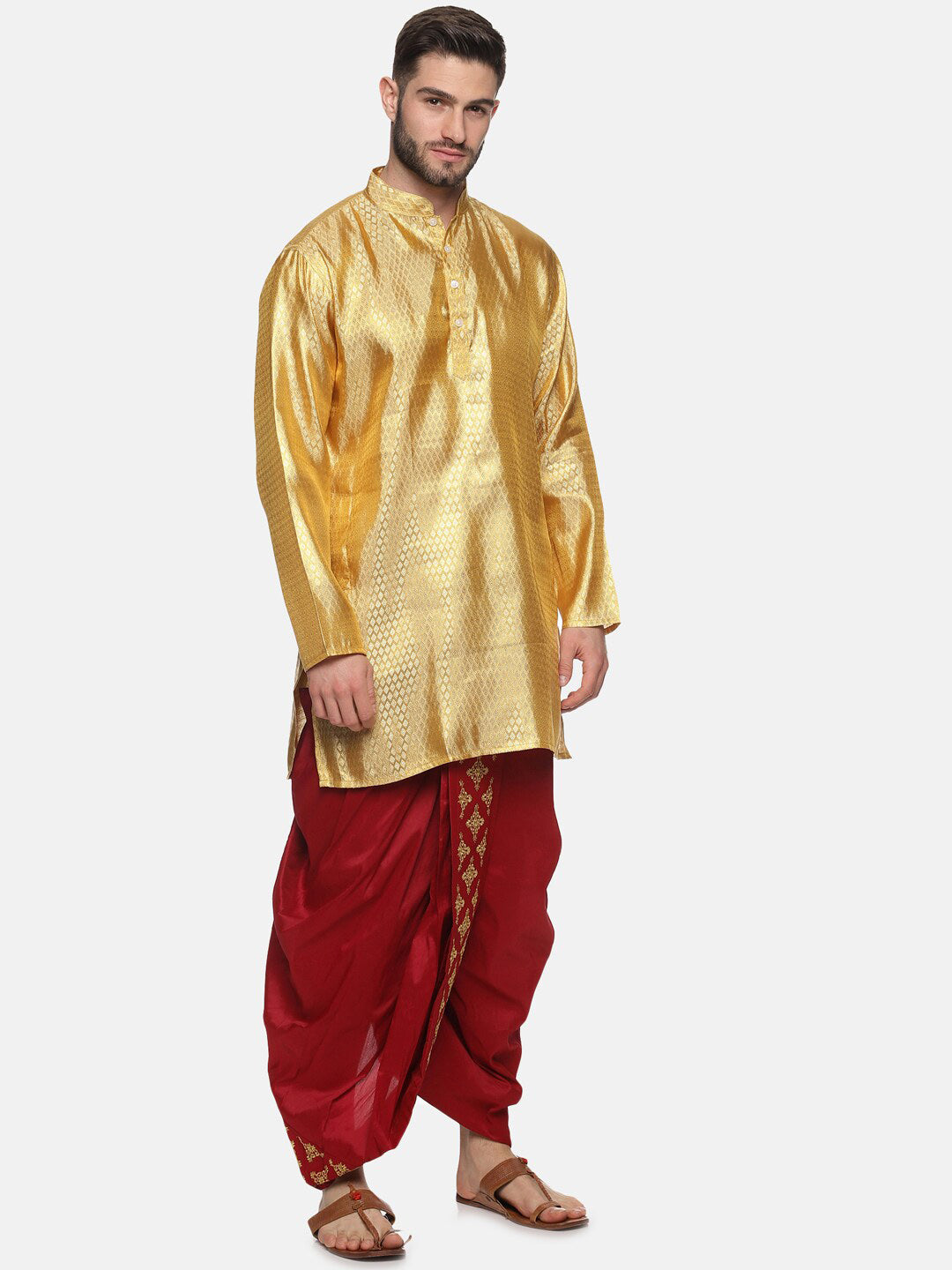 Sethukrishna Men Maroon Embroidered Dhotipants | Swadesiicart