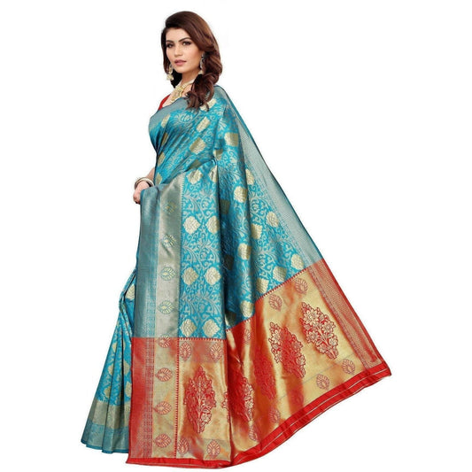 Vamika Banarasi Jaquard Rama Green Weaving Saree (BANARASI 06) | Swadesiicart