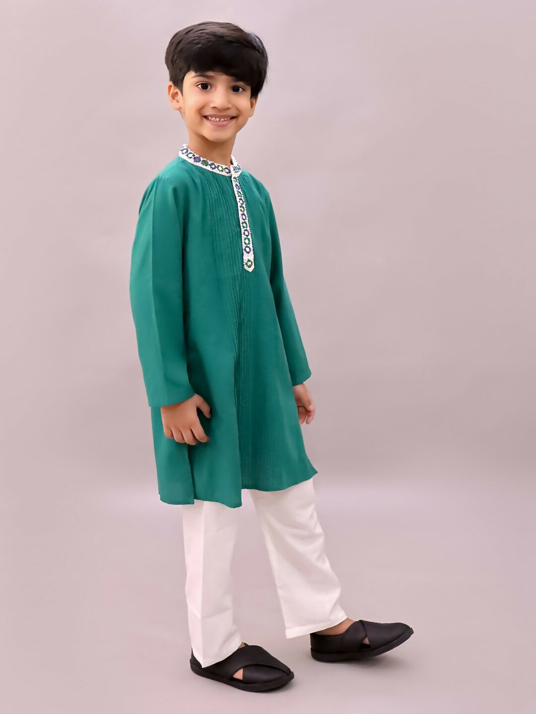 Lil Drama Shor-Gul Green Kurta Pyjama Set For Boys | Swadesiicart