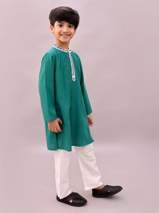 Lil Drama Shor-Gul Green Kurta Pyjama Set For Boys | Swadesiicart