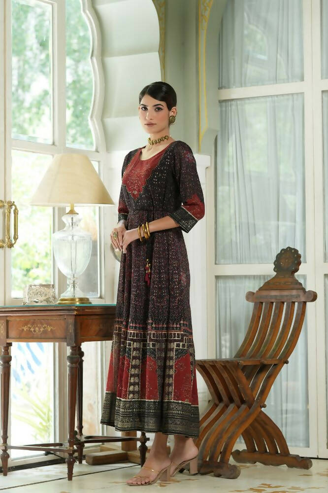 Juniper Black Georgette Festive Printed Anarkali Flared Anarkali Kurta For Women | Swadesiicart