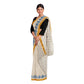 Exclusive Collection 100% Pure Cotton Off White Blue Saree With Printed Work - Swadesiicart