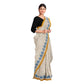 Exclusive Collection 100% Pure Cotton Off White Blue Saree With Printed Work - Swadesiicart