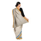 Exclusive Collection 100% Pure Cotton Off White Blue Saree With Printed Work - Swadesiicart