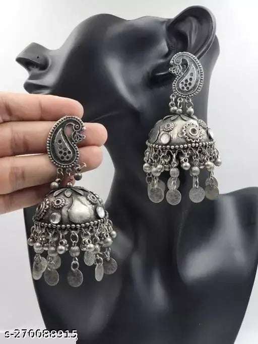 Tehzeeb Creations Women's Black Oxidised Earrings With Ghungroo | Swadesiicart