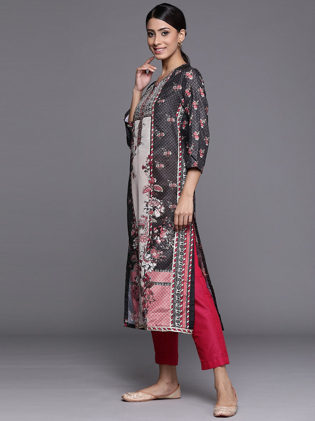 Biba Women Black & Red Ethnic Motifs Printed Kurta - Swadesiicart
