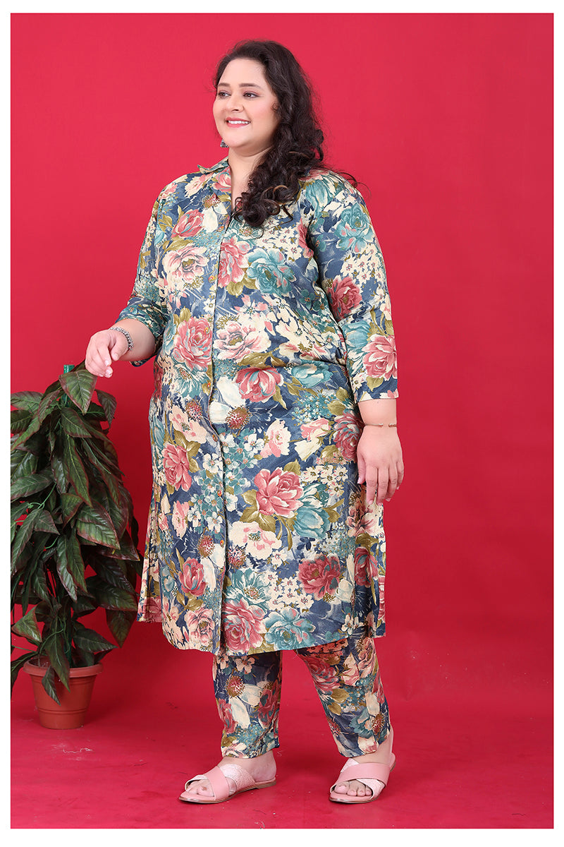 Monjolika Fashion Multicolor Rayon Floral Print Classic Co-Ord Set - Swadesiicart