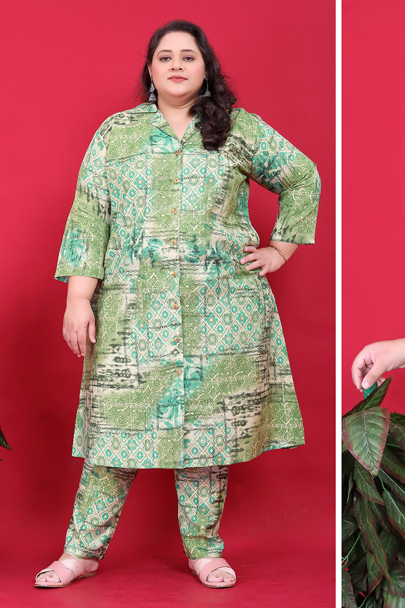 Monjolika Fashion Green Colour Rayon Floral Print Classic Co-Ord Set - Swadesiicart