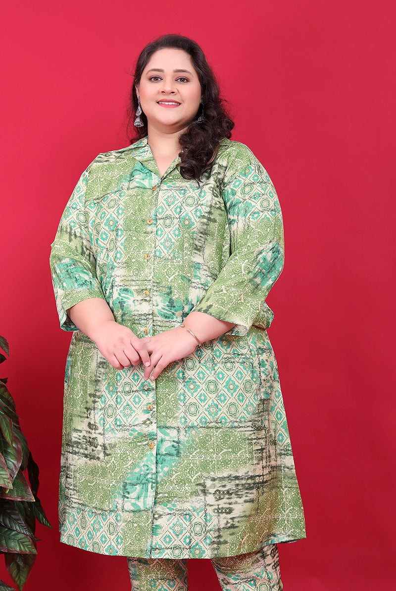 Monjolika Fashion Green Colour Rayon Floral Print Classic Co-Ord Set - Swadesiicart