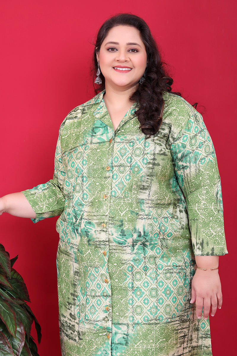 Monjolika Fashion Green Colour Rayon Floral Print Classic Co-Ord Set - Swadesiicart